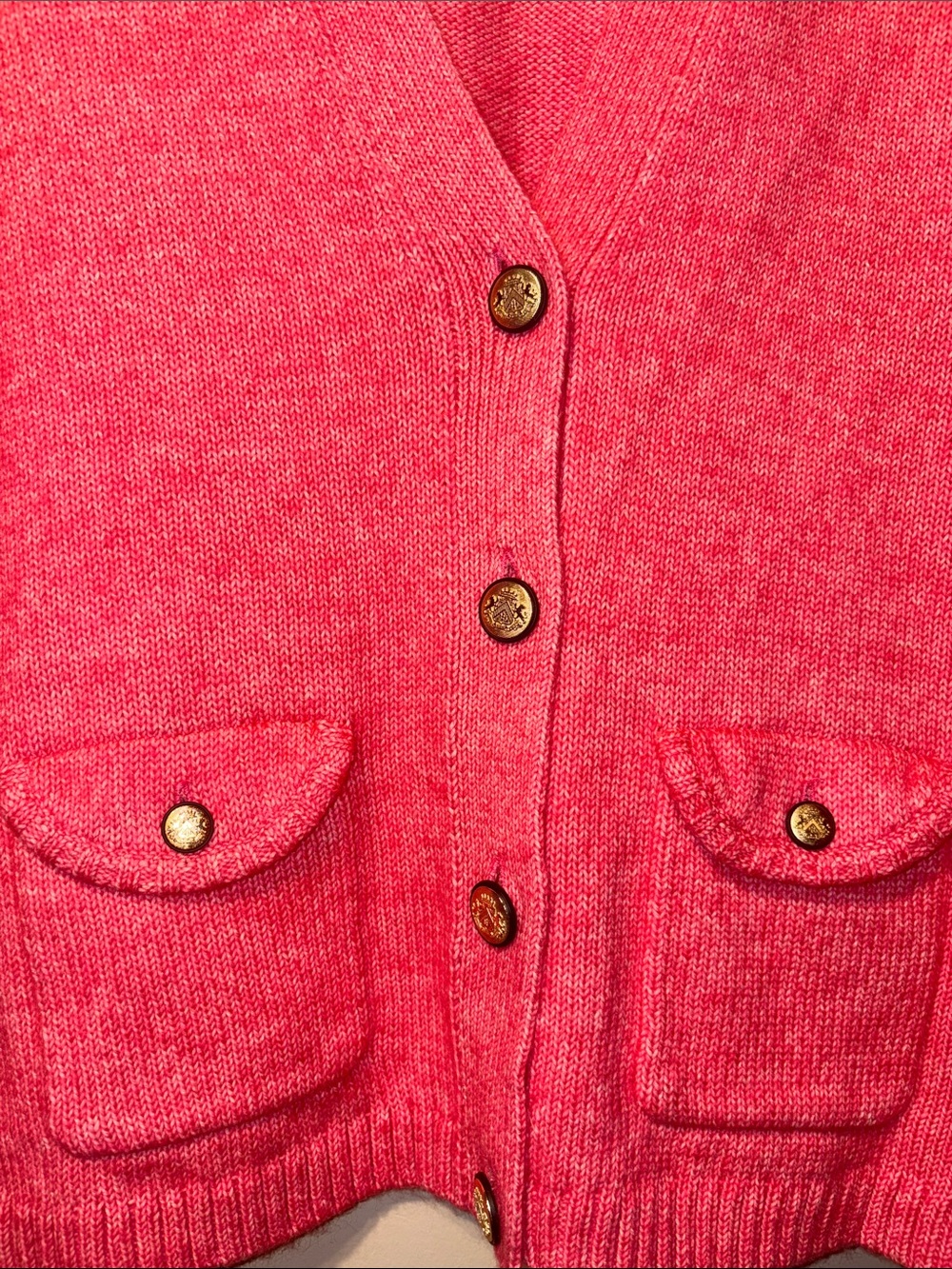 Talbots Coral Pink V-Neck Button Front Pocket Cardigan - Picture 2 of 9